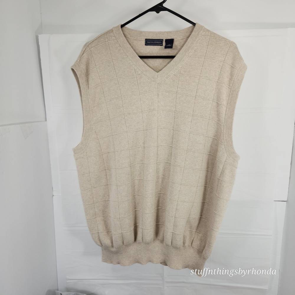Men's Saddlebred Sweater Vest XL Beige‎ 100% Cotton / Made In Australia EUC